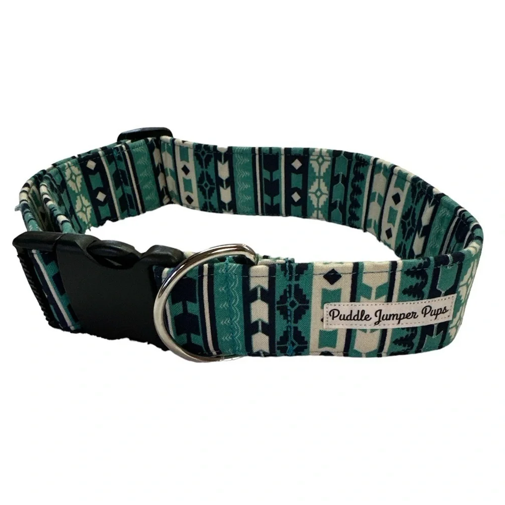 Puddle Jumper Pups Aztec Teal Green Print Collar Large Dog NWOT